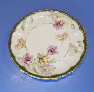 T&V Limoges France Hand Painted Floral Plate Gold Trim 7.75" Antique